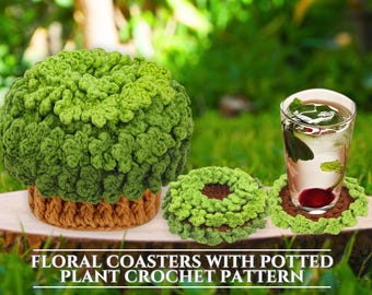 Haakpatroon bloempot onderzetter set vetplant onderzetters Flower Surprise onderzetter pot digitale download bloemen plantenmand patroon