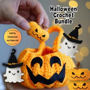 Halloween Pumpkin Ghost Crochet Pattern PDF Amigurumi Toy,Crochet Pattern Bundle,Pumpkin Basket Ghost Witch Hat Amigurumi Halloween Crochet