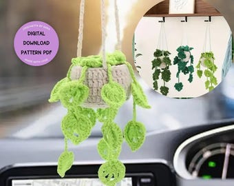 Car Hanging Plants Crochet Pattern Crochet Succulent Pot Crochet Monstera Hanging Plant Crochet Car Accessory Pattern Mini Potted Plant