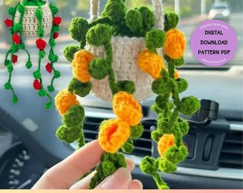 Crochet Pattern Hanging Plants Car Hanging Flower Pot Basket Plant, Crochet Hanging Plant for Home or Car Décor Crochet Plant Basket Pattern