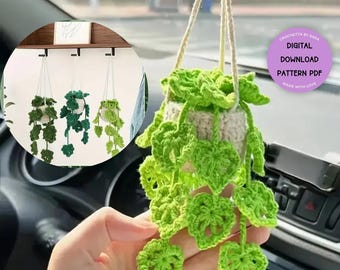 Pothos Crochet Pattern Hanging Plants Car Hanging Basket Plant, Crochet Hanging Plant for Home or Car Décor, Crochet Plant Basket Pattern