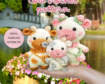 Cow Bundle Crochet Pattern PDF Milk Cow Strawberry Cow Crochet Pattern Amigurumi Toy Cow Highland Cow Pattern Plush Lovely Cow Amigurumi Cow