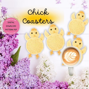 Crochet Chicken Coaster Pattern Chick Coaster Digital Download Chicken Cup Coaster Easy Chicken Crochet Pattern for DIY Crochet Home Decor