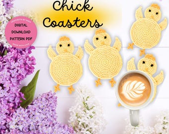 Padrão de porta-copos de frango em crochê Porta-copos para pintinhos Download digital Porta-copos para copos de frango Padrão fácil de crochê de frango para decoração de casa em crochê faça você mesmo