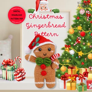 Amigurumi Christmas Gingerbread Crochet Pattern,Christmas Crochet Gingerbread Ornament,Candy Cane Pattern,Stuffed Plush,Holiday HandmadeGift