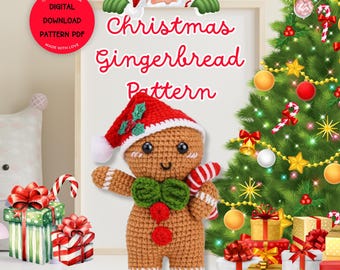 Amigurumi Christmas Gingerbread Crochet Pattern,Christmas Crochet Gingerbread Ornament,Candy Cane Pattern,Stuffed Plush,Holiday HandmadeGift