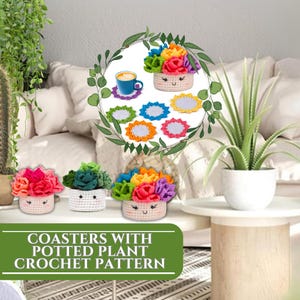 Bundle di modelli all'uncinetto, set di sottobicchieri per vasi di fiori, sottobicchieri per piante grasse, disegni per bouquet di fiori, download digitale, modello per cestino di piante per fai da te