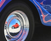 Classic Car Hot Rods Art Photo - Red Hot Rod Reflection 8x10 Car Art - Blue Old Car Pink Flames Photograph - Vintage Car Photography - Retro