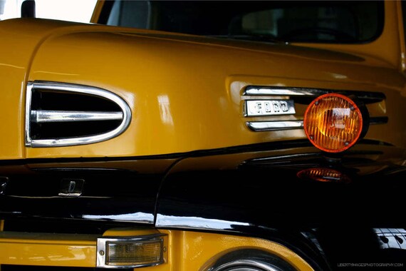 Classic Car Closeup Photo Art 1948 Ford Pickup Truck Photo Old Car Wall Art Yellow Black Silver Automobile Ford Grille Photography