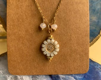 Floral Czech glass beaded necklace