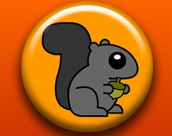 Cute Squirrel | Pin Button Magnet Bottle Opener Pocket Mirror Keychain | Forest Animal Gift Acorn Woodland Rodent Original Illustration