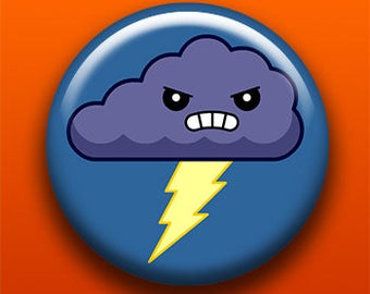 Angry Cloud | Pin Button Magnet Bottle Opener Pocket Mirror Keychain | Cute Kawaii Rain Lightning Weather Mad Bolt Sky Science | Sick On Sin