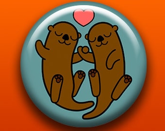 Otters Liefde | Pin Magnet Button Flesopener Pocket Mirror sleutelhanger Zipper Pull | Cute Animal Heart Anniversary Gift Valentine Gift BFF's