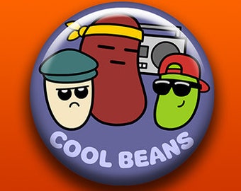 Cool Beans | Pin Button Magnet Bottle Opener Pocket Mirror Keychain | Cute Anthropomorphic Food with Face Gang | Hat Headband Sunglasses