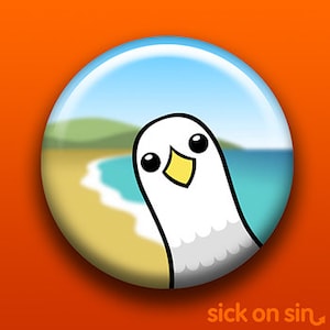 Seagull Photobomb | Pin Button Magnet Bottle Opener Pocket Mirror Keychain | Cute Original Design | Bird Lover Gift | Beach Photo Bomb Gull