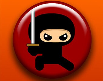 Cute Ninja | Pin, Button, Magnet, Bottle Opener, Pocket Mirror, Keychain | Kawaii Martial Arts Japanese Fighter Sword Japan Black Belt Hood