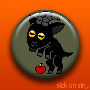 Cute Black Goat Pin, Button, Magnet, Bottle Opener, Pocket Mirror, Keychain Black Phillip Live Deliciously Farm Animal Witch Devil Horns image 1