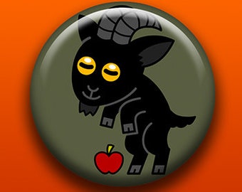 Cute Black Goat | Pin, Button, Magnet, Bottle Opener, Pocket Mirror, Keychain | Black Phillip Live Deliciously Farm Animal Witch Devil Horns