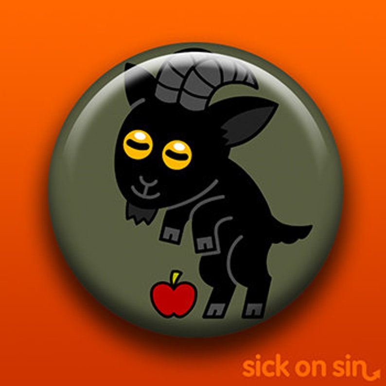 Cute Black Goat Pin, Button, Magnet, Bottle Opener, Pocket Mirror, Keychain Black Phillip Live Deliciously Farm Animal Witch Devil Horns image 1