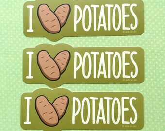 I Love Potatoes | Waterproof Vinyl Sticker | Water Bottle Laptop Car Decal | Cute Vegetable Potato Lover Gift | Sick On Sin