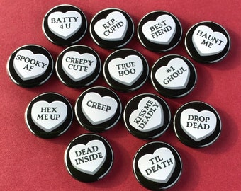 Creepy Candy Hearts | Pin, Button, Magnet, Bottle Opener, Pocket Mirror, Keychain, Zipper Pull | Valentine's Day Gift Horror Spooky Cute