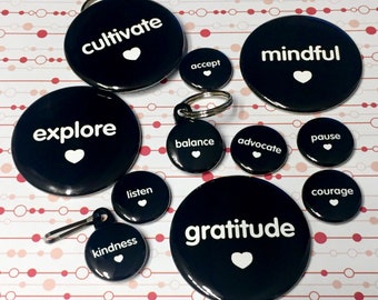 Word of the Year - 100 Words to Choose From | Pin, Button, Magnet, Bottle Opener, Pocket Mirror, Keychain, Zipper Pull | Mantra Motto Guide