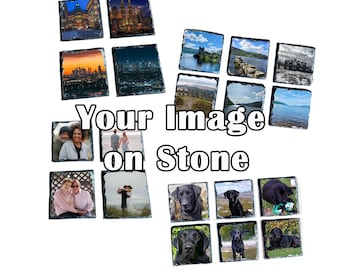 Personalised Slate Coasters Set of 4 or 6 – Custom Photo or Text Gift – 9x9cm Square Drinks Coasters UK