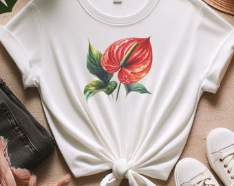 Exotic Anthurium Paradise Tropical Floral T-Shirt Print Soft T-Shirt Plant Mom Plant Lady Plant Hippy Stylish Gifts Birthday Gifts