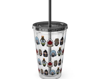 My Besto Friendo Villains Anime, Pixel Line, Retro, School, Merch, Stationary, Curses, Sorcerers, Anime Sunsplash Tumbler with Straw, 16oz