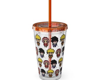 Ninja Anime, Pixel Line, Retro, School, Merch, Stationary, Ninja, Anime Sunsplash Tumbler with Straw, 16oz