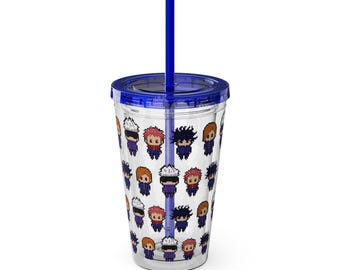 My Besto Friendo Anime, Pixel Line, Retro, School, Merch, Stationary, Sorcerers, Anime Sunsplash Tumbler with Straw, 16oz