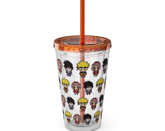 Ninja Anime, Pixel Line, Retro, School, Merch, Stationary, Ninja, Anime Sunsplash Tumbler with Straw, 16oz