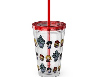 Alchemist Anime, Pixel Line, Retro, School, Merch, Stationary, Brothers, Metal Armor, Anime Sunsplash Tumbler with Straw, 16oz
