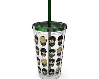 Devils of Paradis Anime, Pixel Line, Retro, School, Merch, Stationary, Soldier, Anime Sunsplash Tumbler with Straw, 16oz