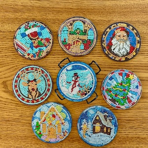Posavasos con pintura de diamantes navideña