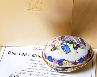 Lenox China Easter Egg Trinket Box Small Porcelain Covered BOX AND CERTIFICATE Vintage 1987 Limited Edition Victorian Garden Gift 3 1/4"