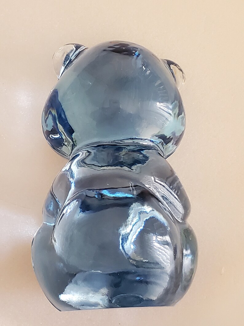 Art Glass Cute Adorable Blue Crystal Teddy Bear VINTAGE Vtg Fenton Fenton Light Blue Glass Bear Collectible Figurine Paperweight