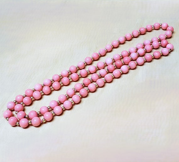 Peach Coral Colored Glass Beaded Necklace Beads R… - image 2