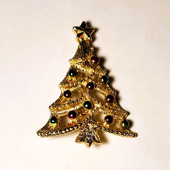 Christmas Tree Pin Brooch Signed by GERRY'S Red G… - image 2
