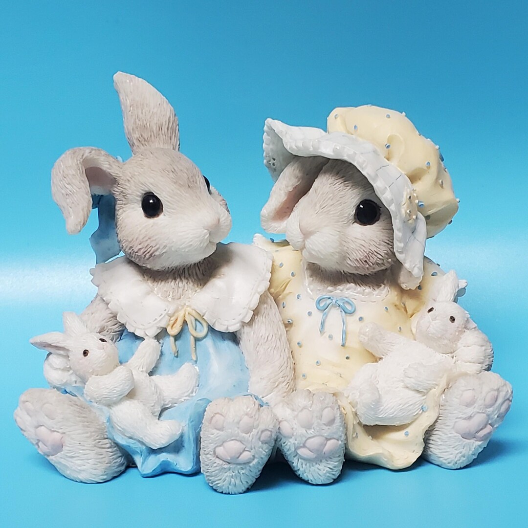 My Blushing Bunnies Figurine, 2 Girl Bunny Rabbits ENESCO 1995 