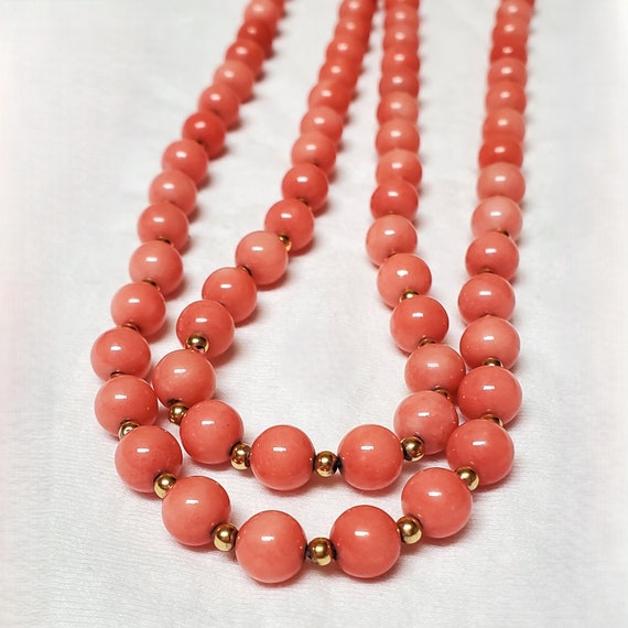 Peach Coral Colored Glass Beaded Necklace Beads R… - image 4