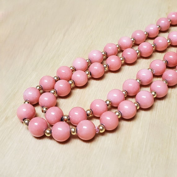 Peach Coral Colored Glass Beaded Necklace Beads R… - image 1