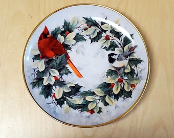 FRANKLIN MINT Red Cardinal Collector Plate Porcelain Holiday Chorus Bird 8 1/4" Limited Edition VINTAGE by Theresa Politowicz Christmas