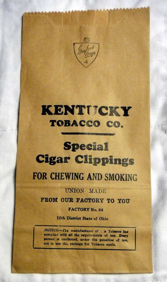 Kentucky Tobacco Co vintage Cigar Clippings Paper Bag Factory - Etsy Canada