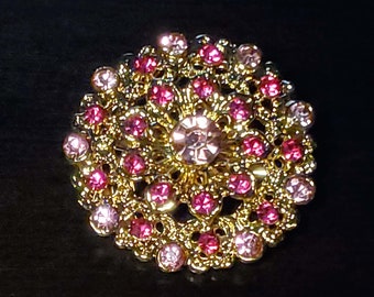 Pink Pin Rhinestones Cluster Brooch Goldtone 1 1/4 inch VINTAGE Vtg New Stock Fancy Elegant Light and Dark Stones Costume Jewelry