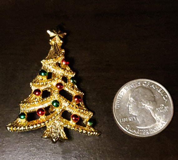 Christmas Tree Pin Brooch Signed by GERRY'S Red G… - image 3