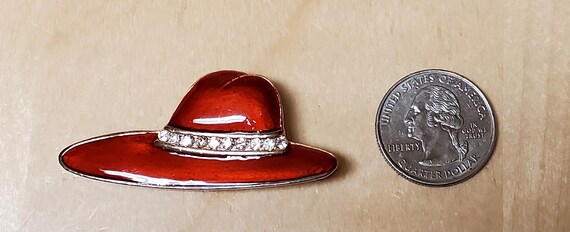 Red Society Hat Pin Brooch Enamel Rhinestones Gol… - image 3