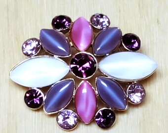 Liz Claiborne Pin Brooch Purple Flower Rhinestones White Pink Enamel  1 1/4" SIGNED LC Lavender Goldtone Jewelry Floral Amethyst Colored