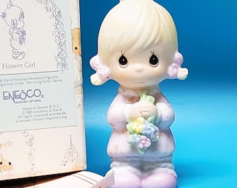 Precious Moments Flower Girl Figurine, NEW IN BOX E-2835 Enesco Vintage 1983 Wedding Small Girl Statue Gift 3 1/4"