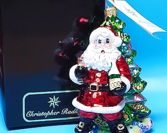 Christopher Radko Millenium Cheer Santa Claus Ornament, NEW IN BOX Blown Glass Vintage 1999 Christmas Holiday Decoration 5 1/4" Poland